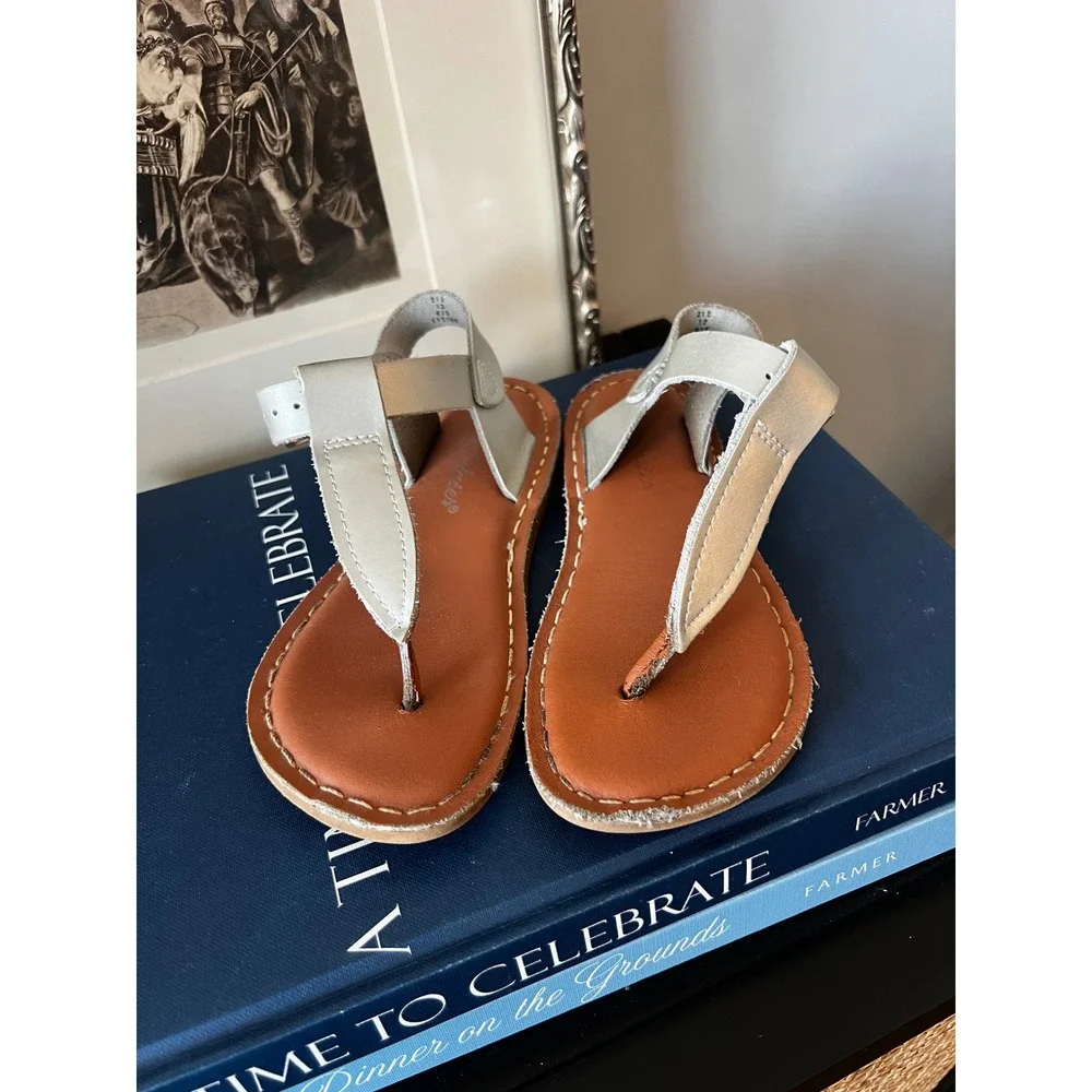 Salt Water Surfer Sandals‎ Kids Size 12 Silver Leather Waterproof